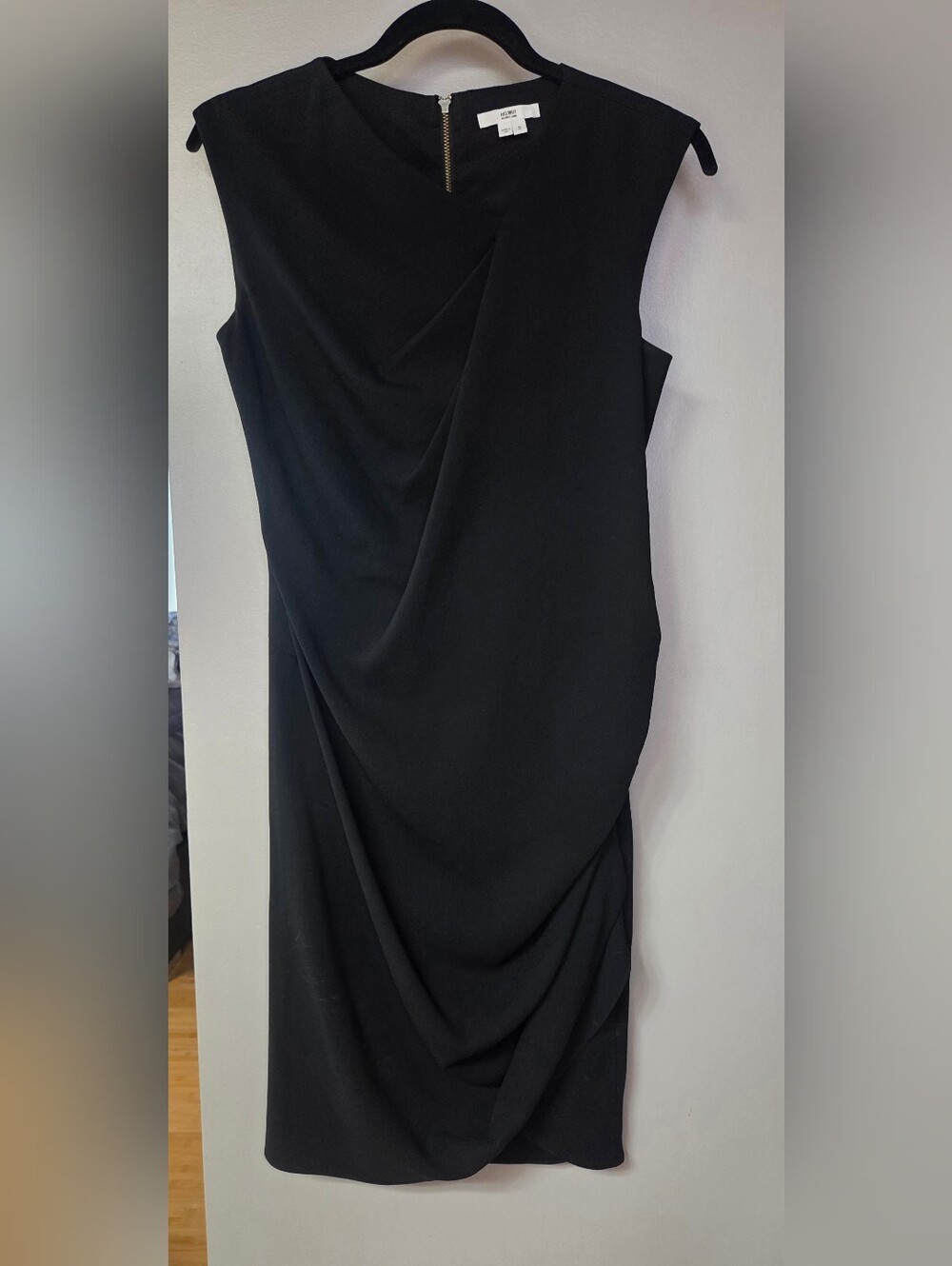 HELMUT LANG Sleeveless Black Draped Sheath Dress